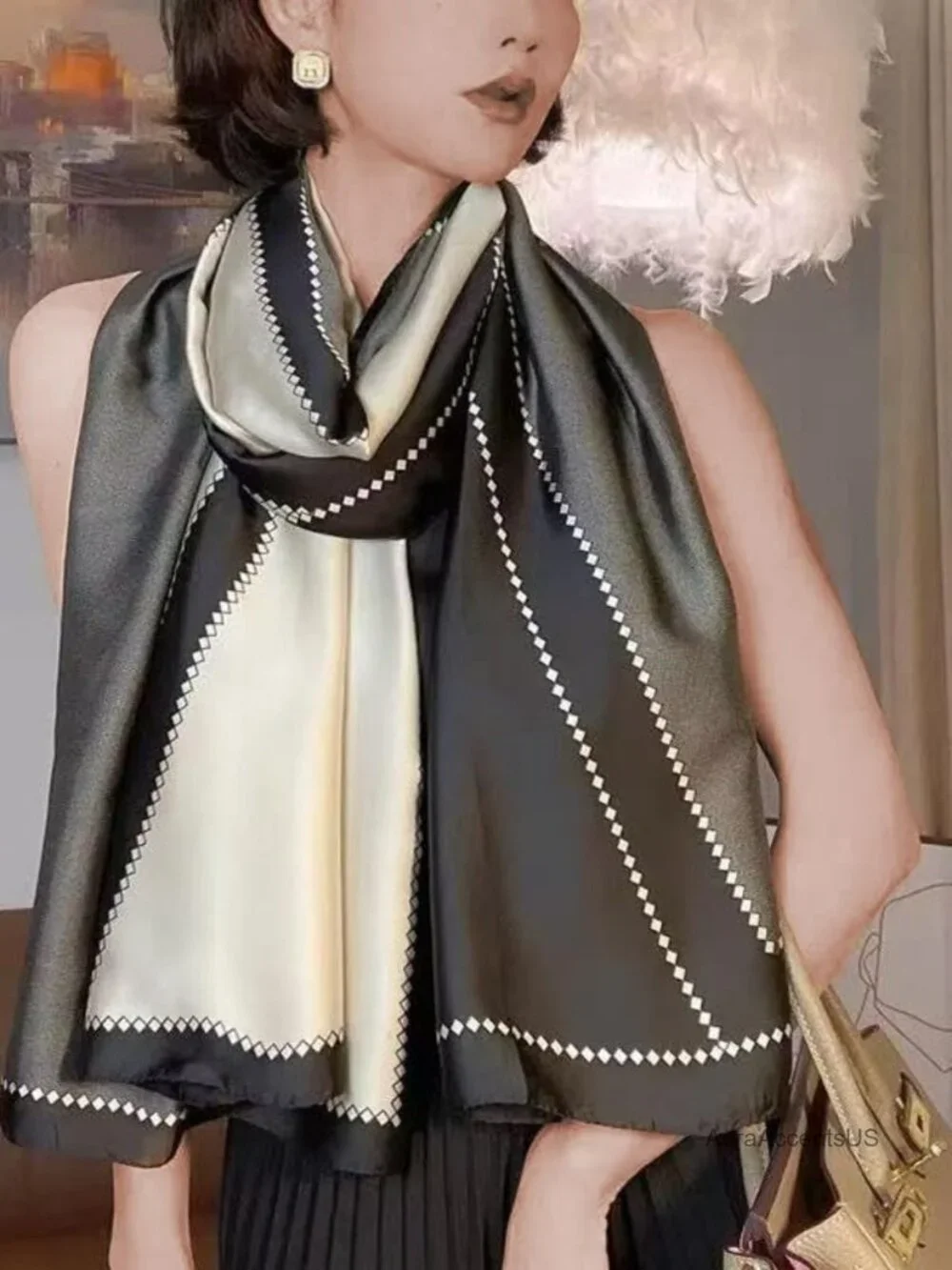 Oversized Luxury Silk Scarf Long Satin Fashion Shawl Wrap Lightweight